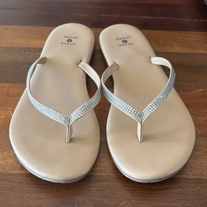 Shade & Shore Nude Rhinestone Strap Flip Flop Sandals